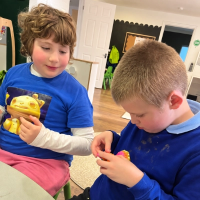 Two children playing together. 