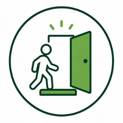 Person walking through a door. 