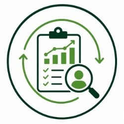 Magnifying glass on individual report. 